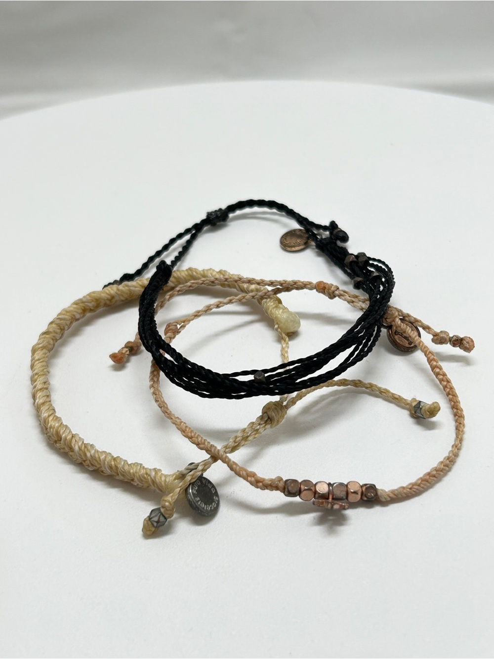 Pura Vida, 3 Neutral Cream Black Adjustable Bracelets, Boho